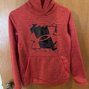 Boys Under Armour Hoodie Red Black Logo Size Youth Large Loose Fit Cold Gear